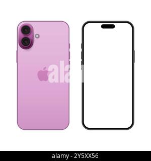 Apple iPhone 16 Pink Mockup. Realistic vector illustration Stock Vector