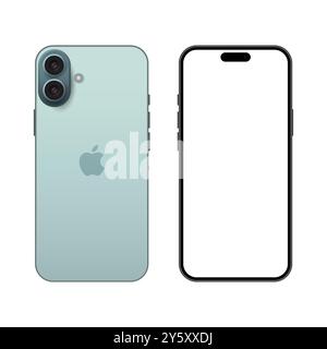 Apple iPhone 16 Teal Mockup. Realistic vector illustration Stock Vector