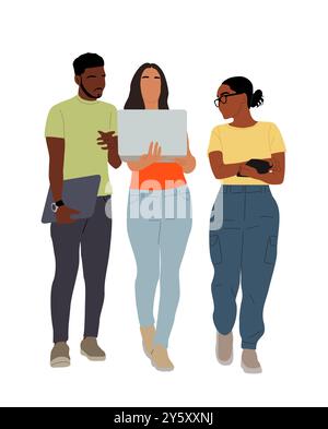 Young business team members working on laptop Stock Vector