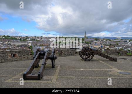 View of cannon on Derry city walls Stock Photo