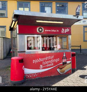 Reykjavik, Iceland - 3 Sept 2024: The world famous  Baejarins Beztu Pylsur hotdog kiosk. Reputed to be the best  hotdogs in the world. Everyday, custo Stock Photo