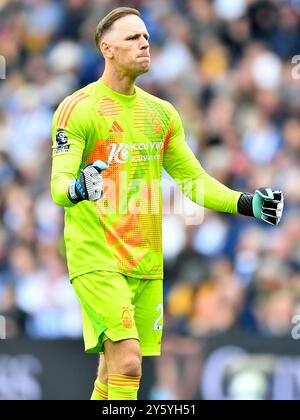 Matz Sels of Nottingham Forest celebrates as Chris Wood of Nottingham Forest scores his teams first goal making the score 0-1 . - Brighton & Hove Albion v Nottingham Forest, Premier League, Amex Stadium, Brighton, UK - 22nd September 2024  Editorial Use Only - DataCo restrictions apply Stock Photo