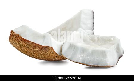pieces of fresh ripe coconut isolated on white background Stock Photo