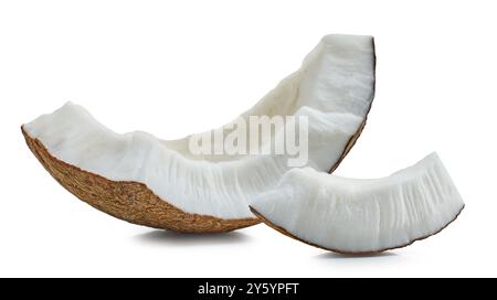 pieces of fresh ripe coconut isolated on white background Stock Photo