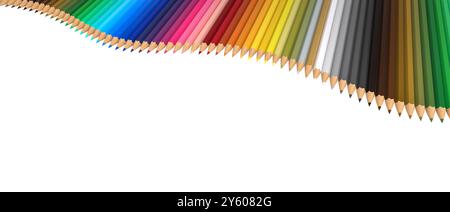 Vibrant colored pencils arranged in a wave pattern on a transparent background 3d Stock Photo