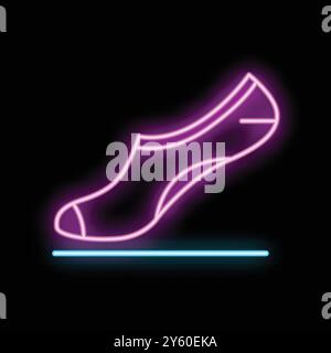 Glowing neon sign depicting a no show sock on a black background Stock Vector