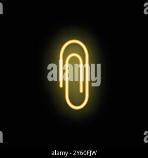 Neon yellow paperclip is glowing on a black background Stock Vector
