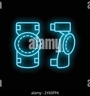 Glowing neon line knee pads for workers icon isolated on black background extreme sport. Skating. Rollerskating. Skateboarding. In line. Aggressive style skating and urban sport. Vector illustration Stock Vector