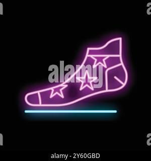 Neon sock with stars shining brightly in the dark background Stock Vector