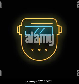Neon welding mask glowing, concept of protection and safety for welders Stock Vector