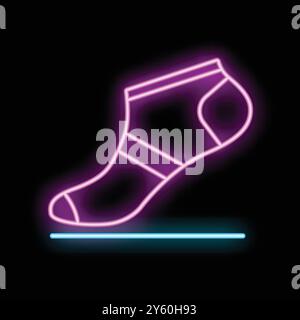 Bright neon sign representing a single sock, perfect for attracting customers to a laundry service or a clothing store Stock Vector