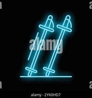 Glowing neon line skiing icon isolated on a black background Stock Vector