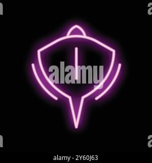 Neon pink icon of a stingray glowing on a black background Stock Vector