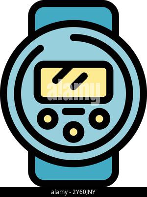 Modern smart watch showing time and displaying notifications on wristband, wearable technology Stock Vector