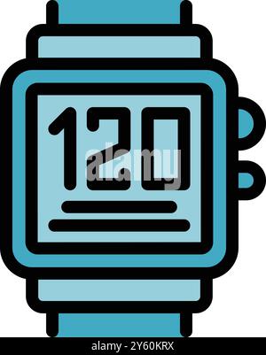 Digital wrist watch showing the time on the screen with buttons on the side Stock Vector