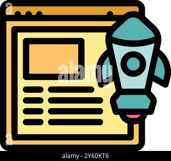 Rocket ship launching from a website, symbolizing the successful start of an online business venture Stock Vector