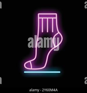 Bright pink neon sock glowing on a dark background Stock Vector