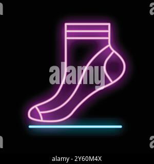Glowing neon sign depicting a sock, in pink and blue, on a black background Stock Vector