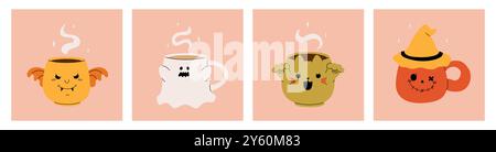 Vector collection of cute Halloween mugs Stock Vector