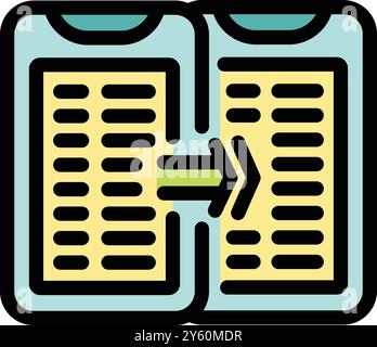 Right green arrow is transferring data from one digital tablet to another one Stock Vector