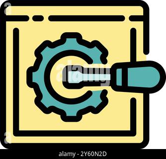 This colorful icon illustration depicts a screwdriver turning a gear, symbolizing software optimization and website development Stock Vector