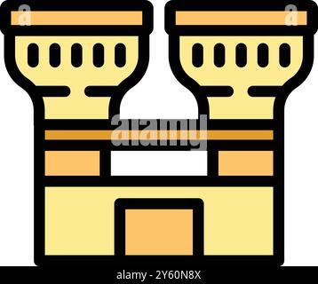 Medieval castle with two towers and gate, pixel perfect icon of middle ages fortification Stock Vector