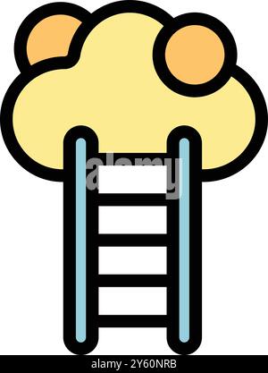 Minimalist illustration featuring a ladder leading to a cloud, symbolizing access to cloud computing services Stock Vector