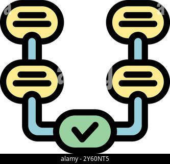 This colorful vector icon design depicts a data flow ending with a positive outcome Stock Vector