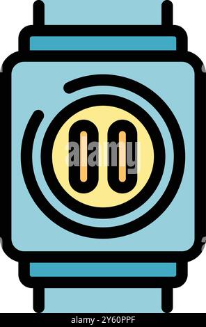 This vector illustration features a blue smartwatch displaying a pause button icon, indicating a break in activity or playback Stock Vector