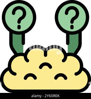 Colorful icon of a human brain generating many questions, representing the concept of curiosity and the search for knowledge Stock Vector