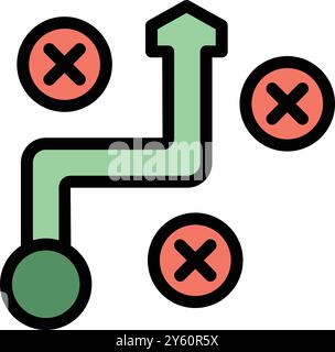 Algorithm is avoiding obstacles with cross marks showing errors during software development process Stock Vector