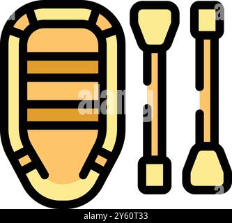 Inflatable boat with wooden oars, providing a convenient and portable solution for water adventures Stock Vector