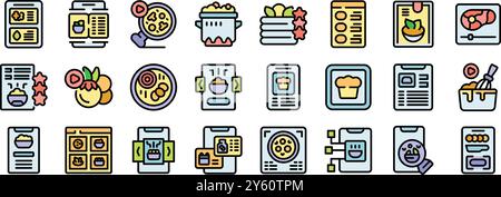 Online food ordering icons set, showing different ways of ordering food online using mobile apps and websites Stock Vector