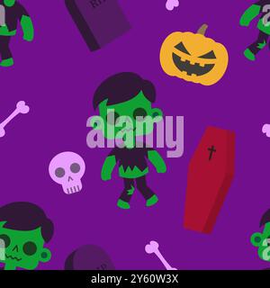 Halloween Seamless Pattern. Vector background with zombies EPS10 Stock Vector