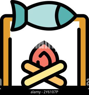 Whole fish is being smoked on a campfire Stock Vector