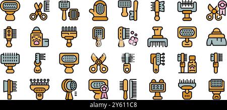 Pet grooming tools icons set. Outline set of pet grooming tools vector icons for web design isolated on white background Stock Vector