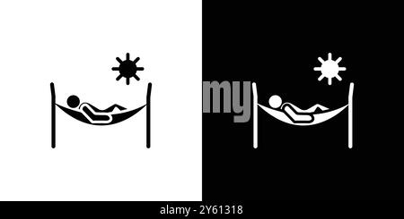 Person relaxing on hammock icon vector logo set collection or bundle pack group Stock Vector