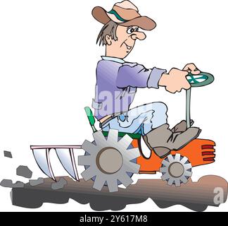 Farmer driving tractor isometric icon on white background 3d vector illustration Stock Vector