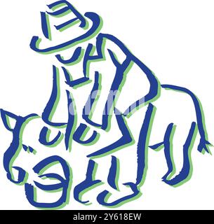 Farmer standing next to a pig on the farm vector design illustration Stock Vector