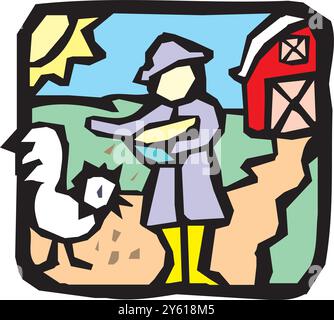 Poultry farm production workers in chicken stable checking and feeding birds collecting eggs isometric composition vector illustration Stock Vector