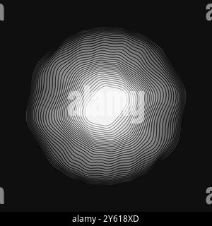 Black concentric wavy lines that makes a rounded abstract organic shape. Monochrome vector illustration. Stock Vector