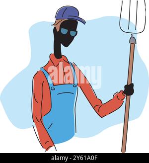 Farmer man avatar with farming working and planting tools set vector illustration Stock Vector