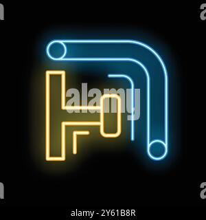 Glowing neon icon of a pipe bender, a tool used by plumbers and construction workers for shaping pipes Stock Vector