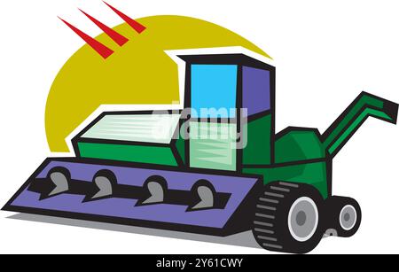 Farm vehicle isometric Combine Harvester tractor isolated vector illustration Stock Vector