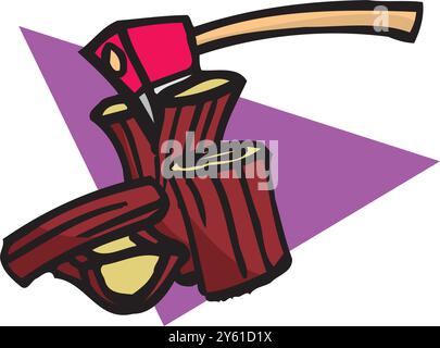 A tree stump with an axe stuck vector illustration flat icon, Ax sticking in stump symbol design Stock Vector