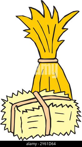 corn haystack in rectangular bundle with ropes, countryside farm agriculture haystack vector illustration Stock Vector