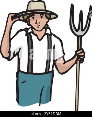 Farmer man avatar with farming working and planting tools set vector illustration Stock Vector