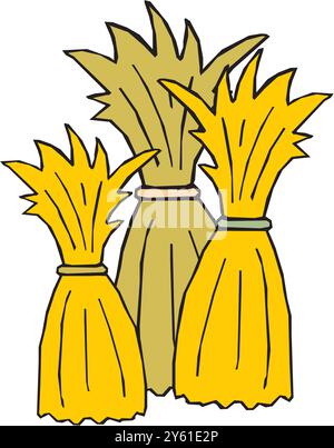 corn haystack in rectangular bundle with ropes, countryside farm agriculture haystack vector illustration Stock Vector