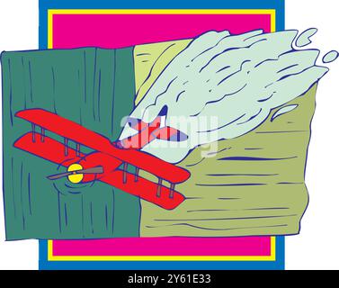 Crop duster airplane spraying a farm field Vector illustration. Stock Vector