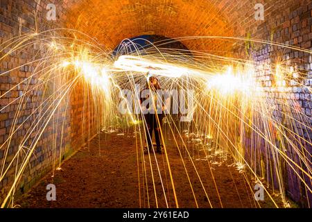 Wire Wool spinning Stock Photo